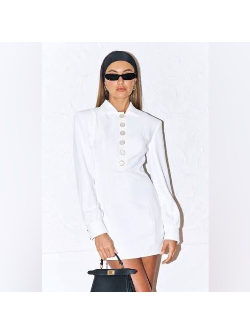 Atoir White Long Sleeve Dress with Button Detail